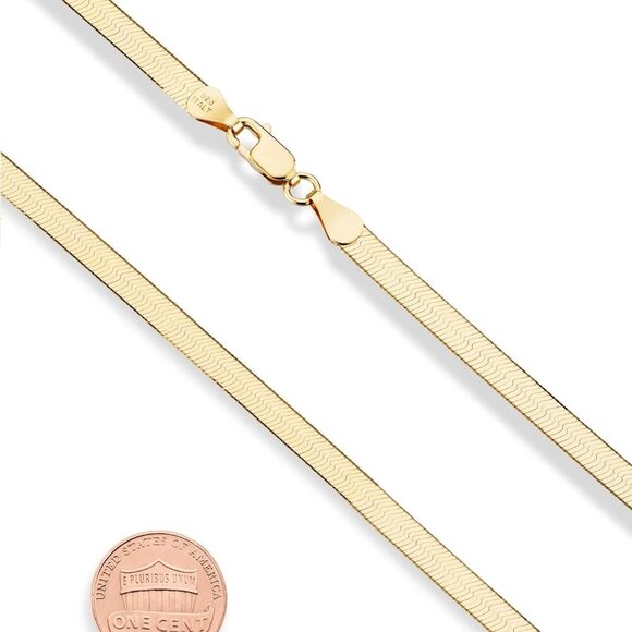 Solid 18K Gold Over 925 Sterling Silver Italian 4.5mm Flexible Flat Herringbone - Picture 2 of 6